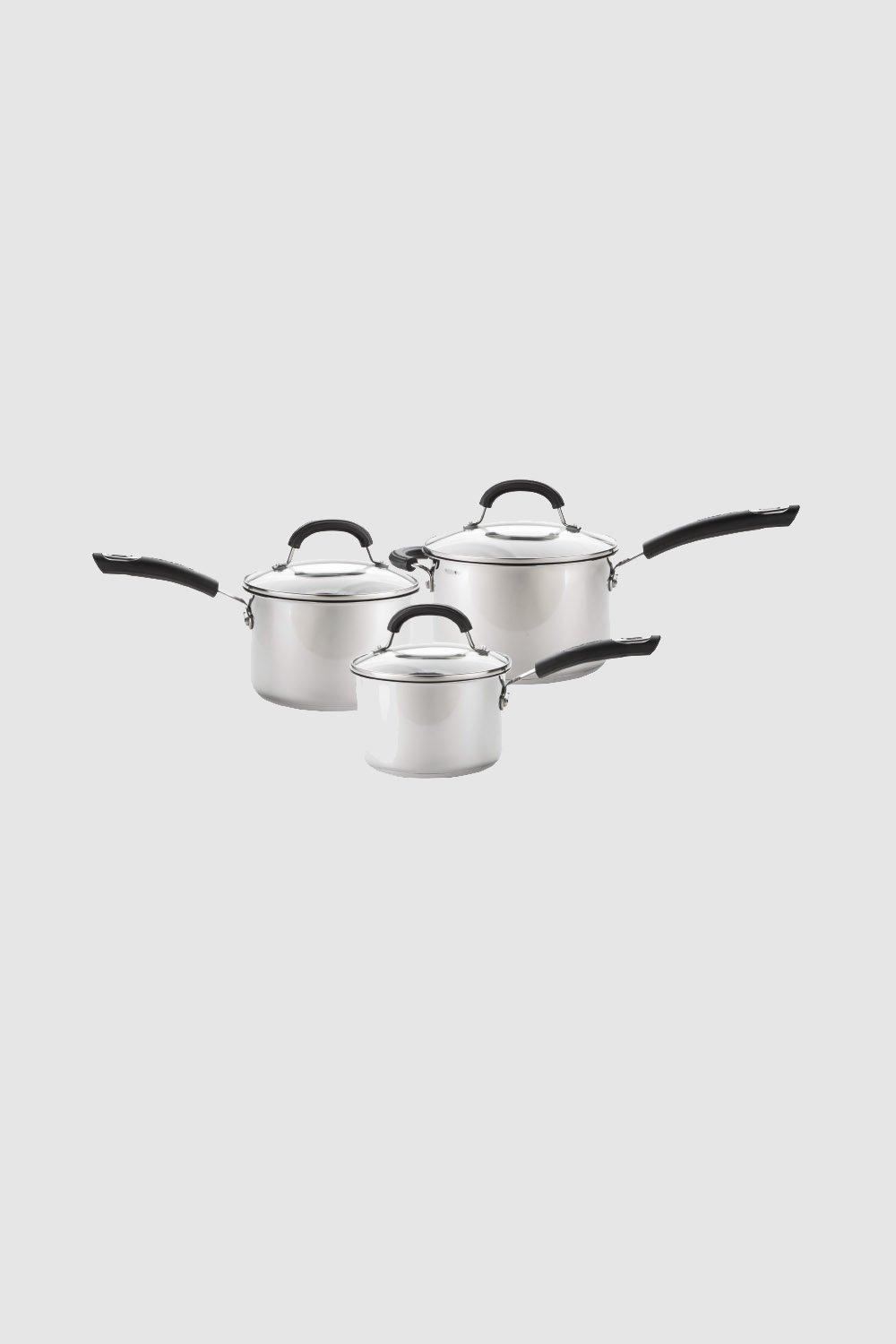 Total Non Stick Saucepan Set Stainless Steel, Induction, Dishwasher Safe, Glass Lids Included