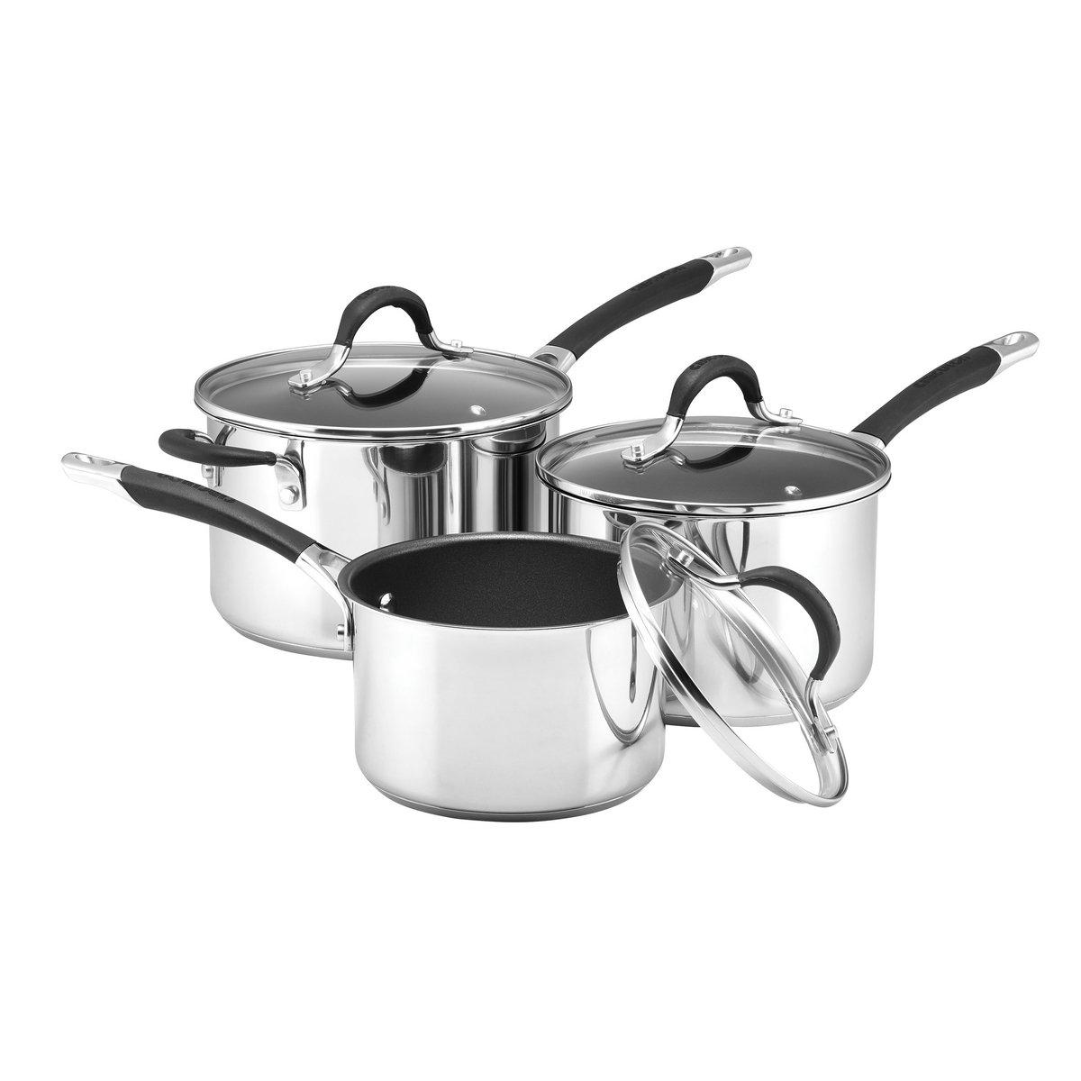 Momentum Saucepan Set in Stainless Steel with Glass Lids - Pack of 3