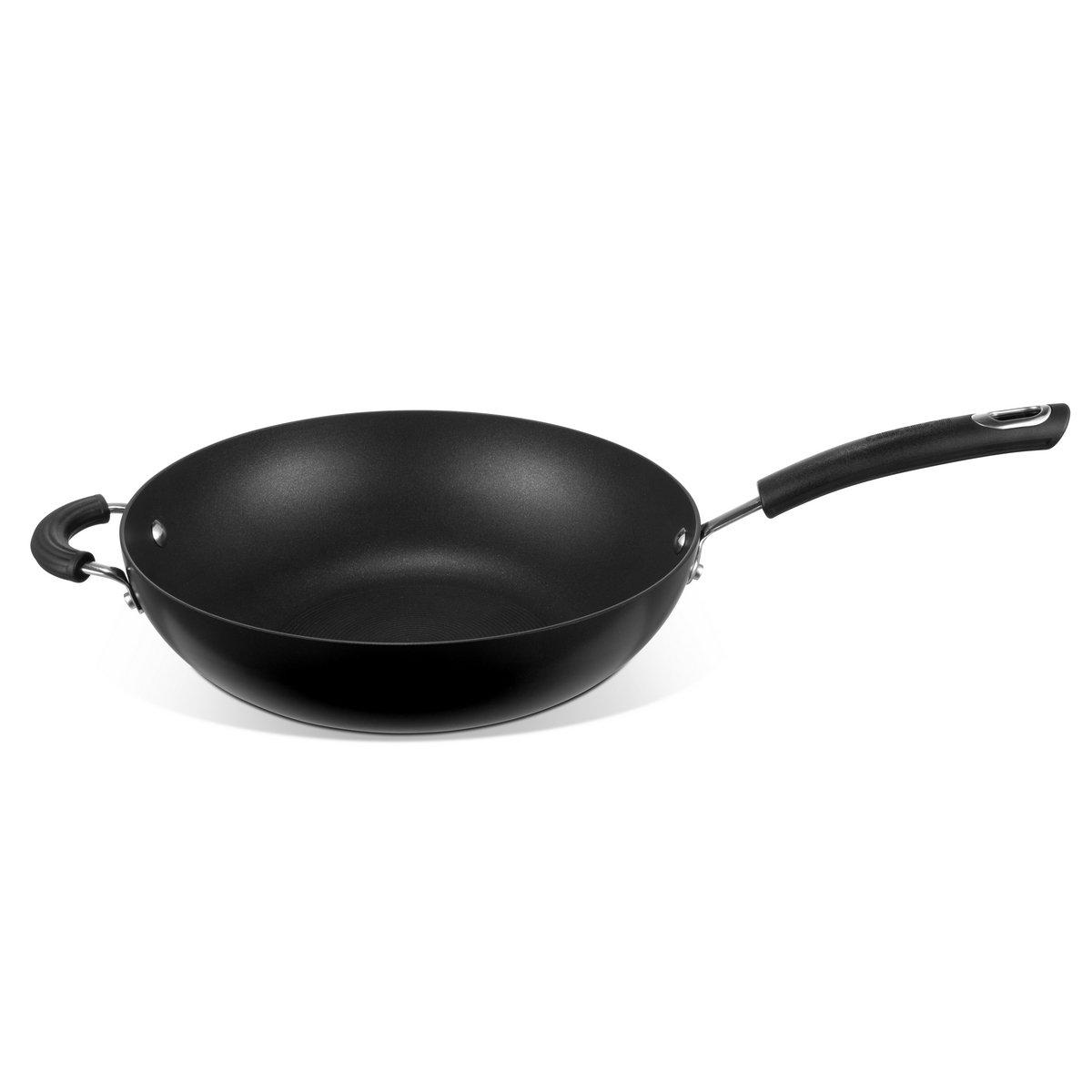 Black 'Total' Round Non Stick Stir Fry with Helper Handle - 30 cm