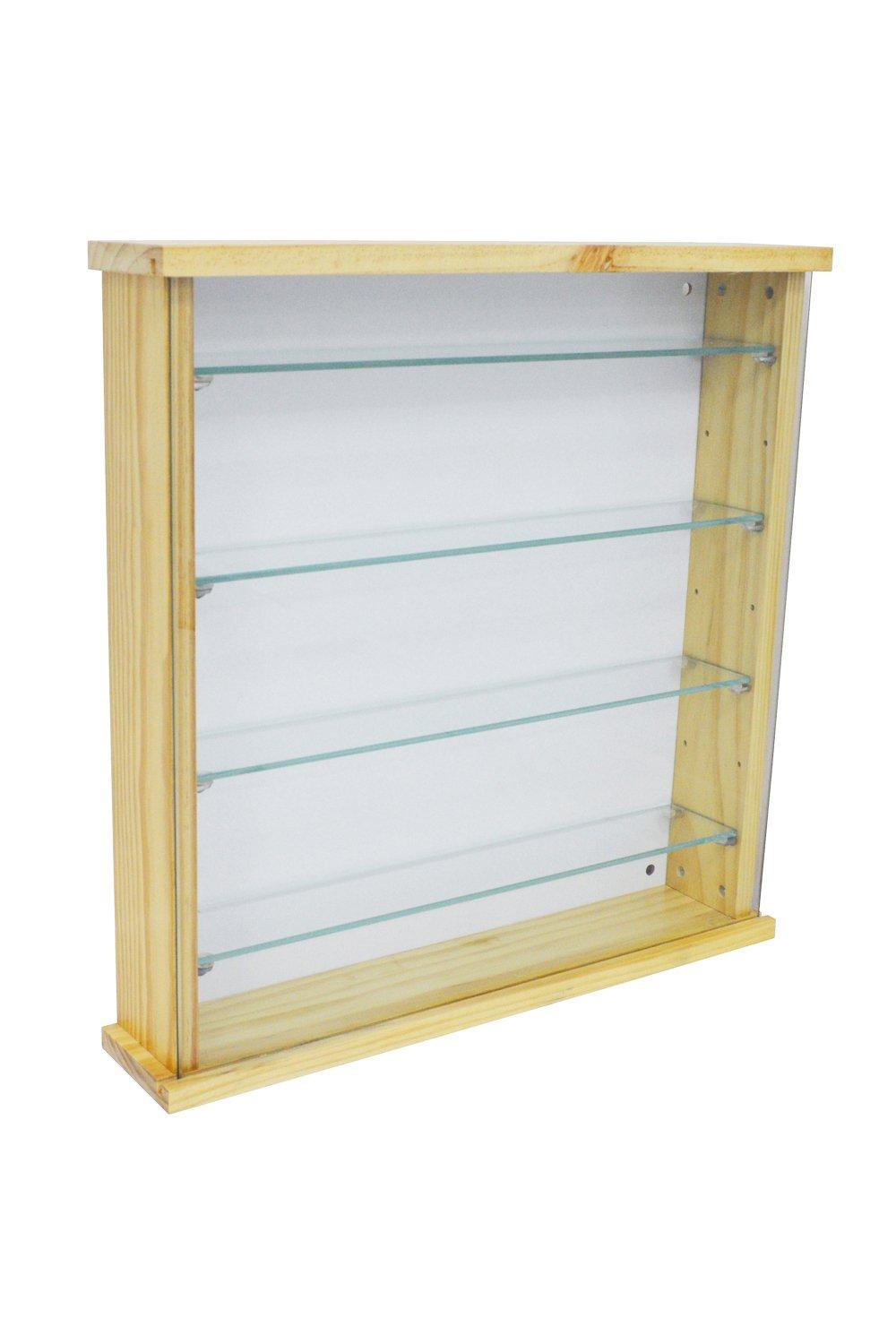'Exhibit'  Solid Wood 4 Shelf Glass Wall Display Cabinet  Natural Pine