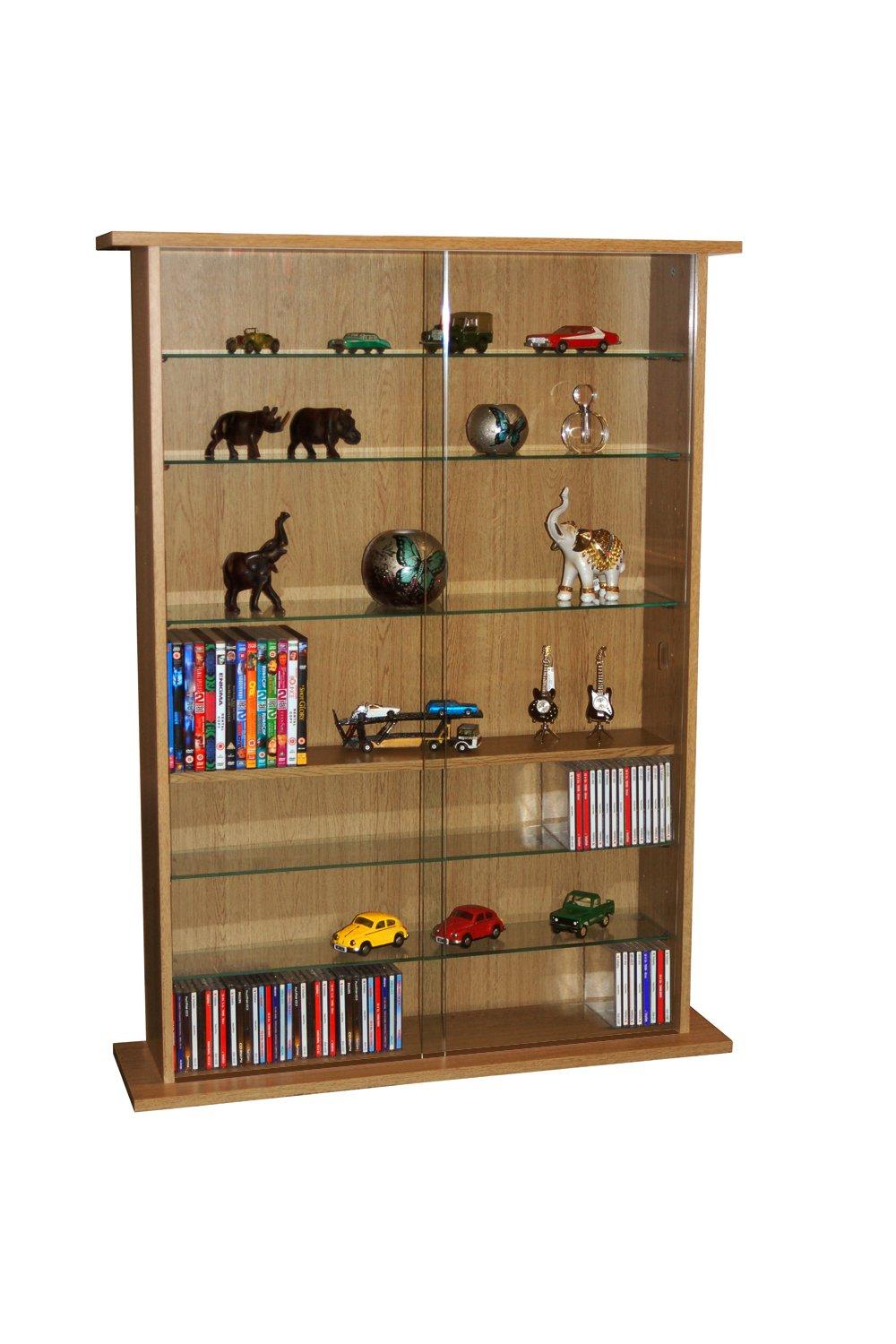 'Boston'  Glass Collectable Display Cabinet  600 Cd  255 Dvd Storage Shelves  Oak