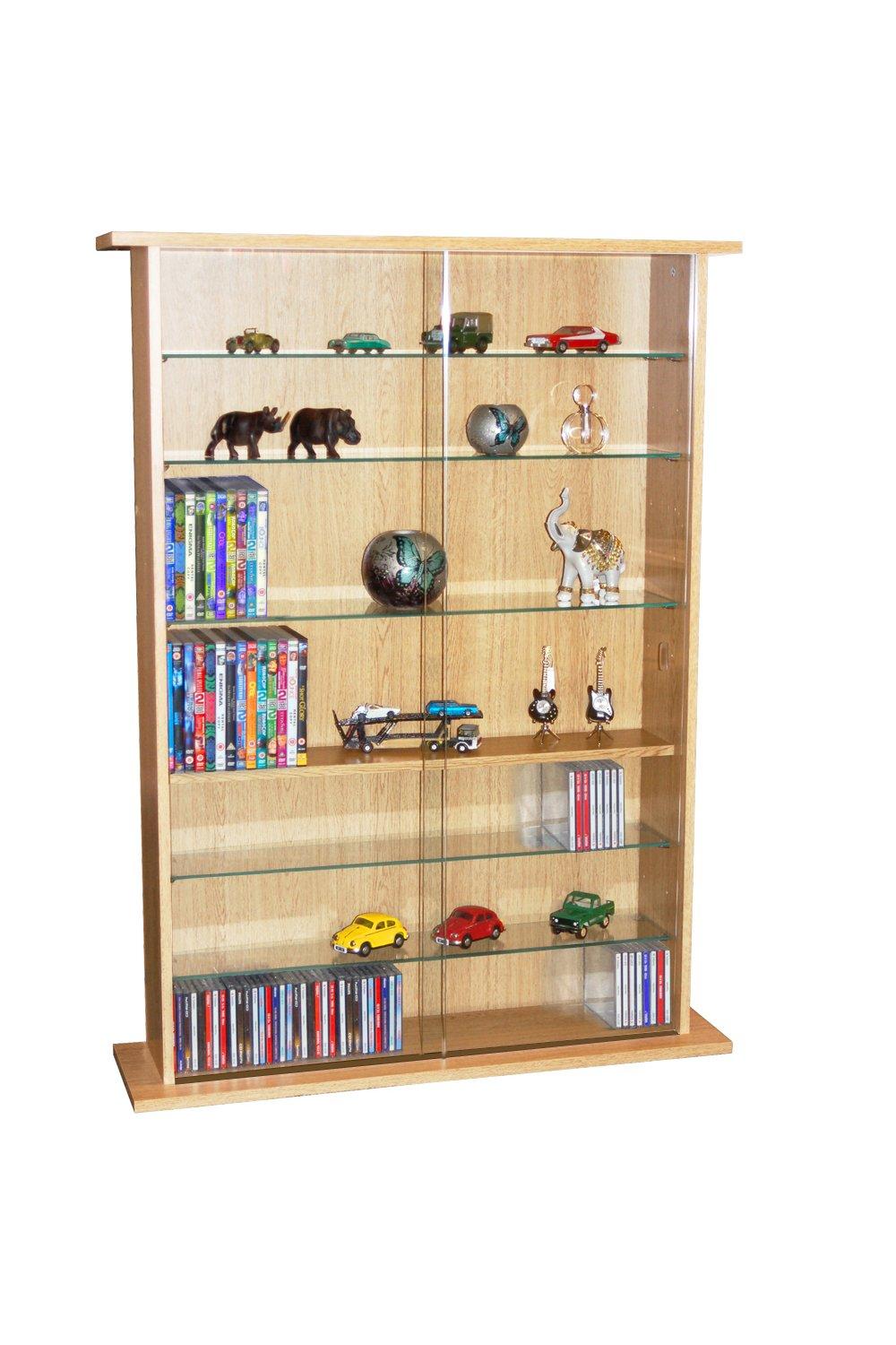 'Boston'  Glass Collectable Display Cabinet  600 Cd  255 Dvd Storage Shelves  Beech