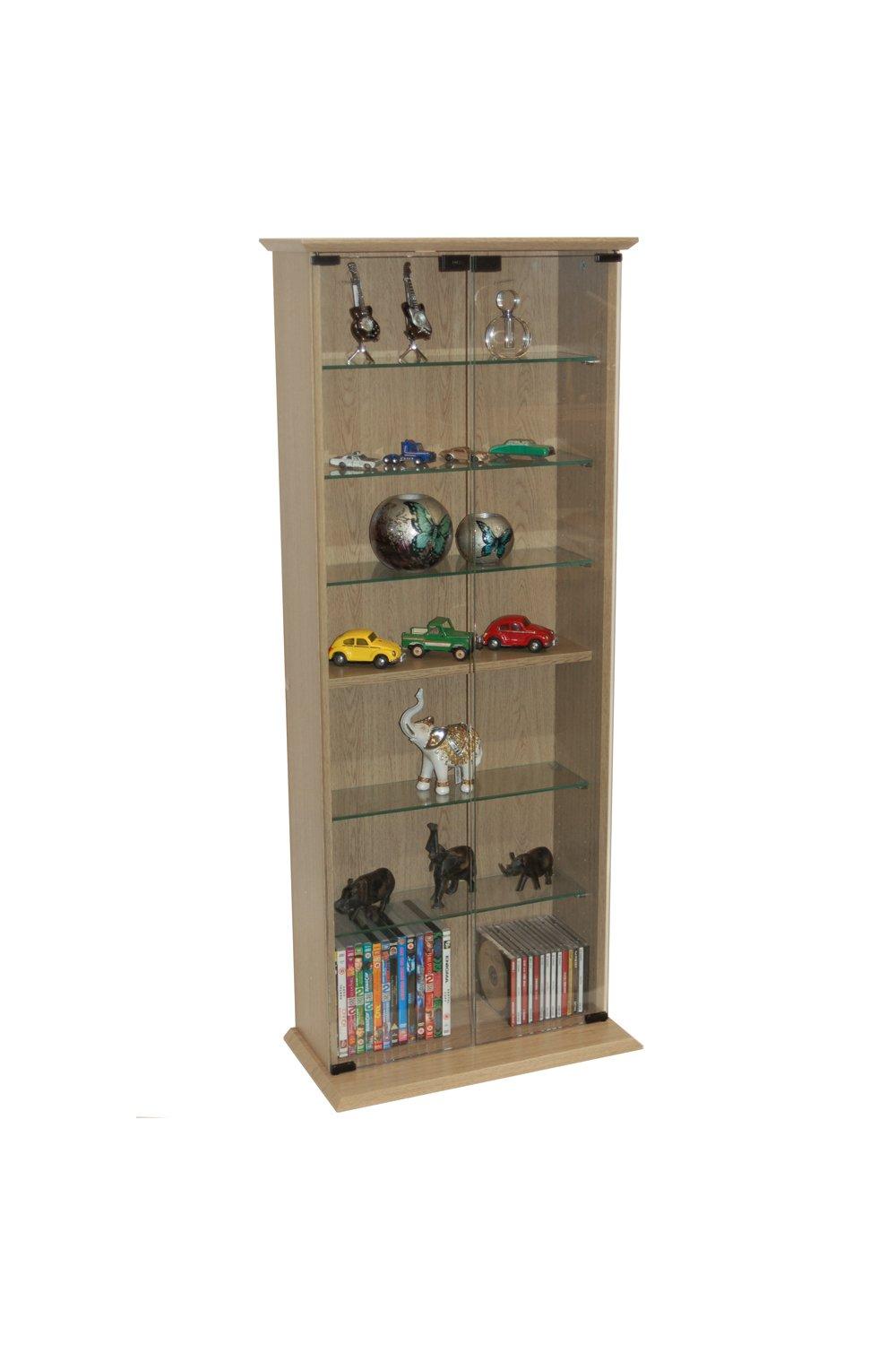 Boston'  116 Dvd 344 Cd Book Storage Shelves Glass  Collectable Display Cabinet  Oak