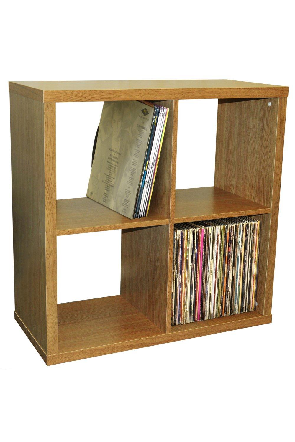 'Cube' - 4 Cubby Square Display Shelves / Vinyl Lp Record Storage - Oak