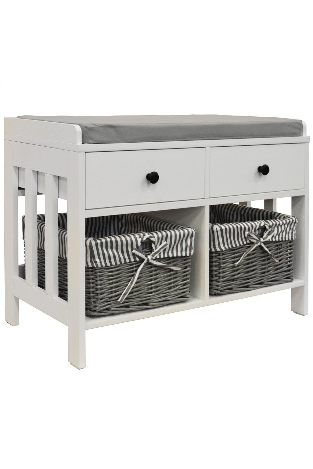 Double -  Storage / Shoe Storage Bench With Two Drawers And Baskets - White / Grey
