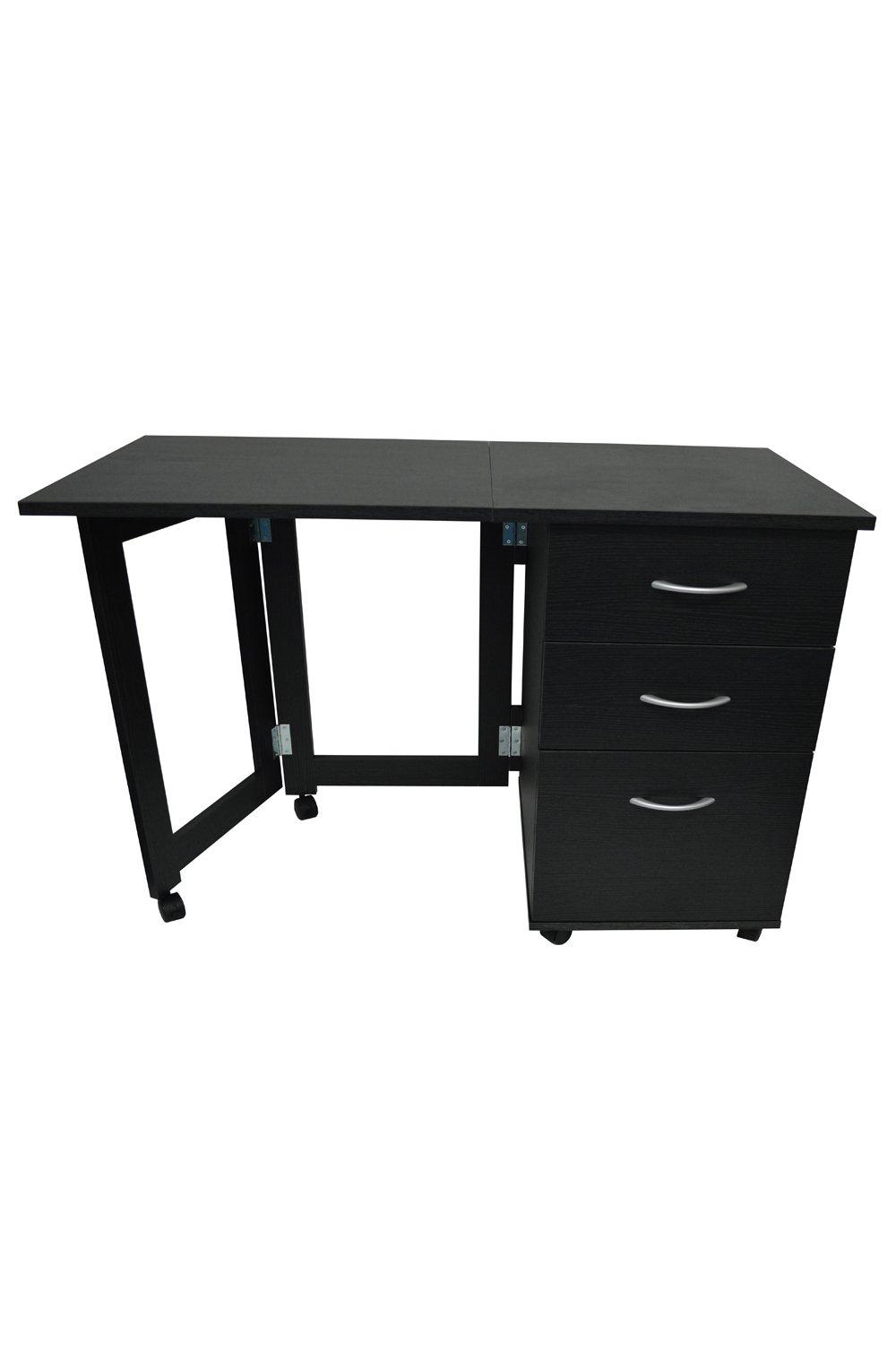'Flipp' - 3 Drawer Folding Office Storage Filing Desk  Workstation - Black