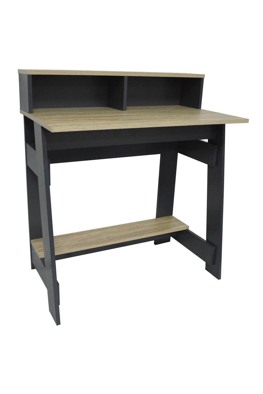 Office Desk With Two Cubbies And Shelf - Light Oak  Dark Grey