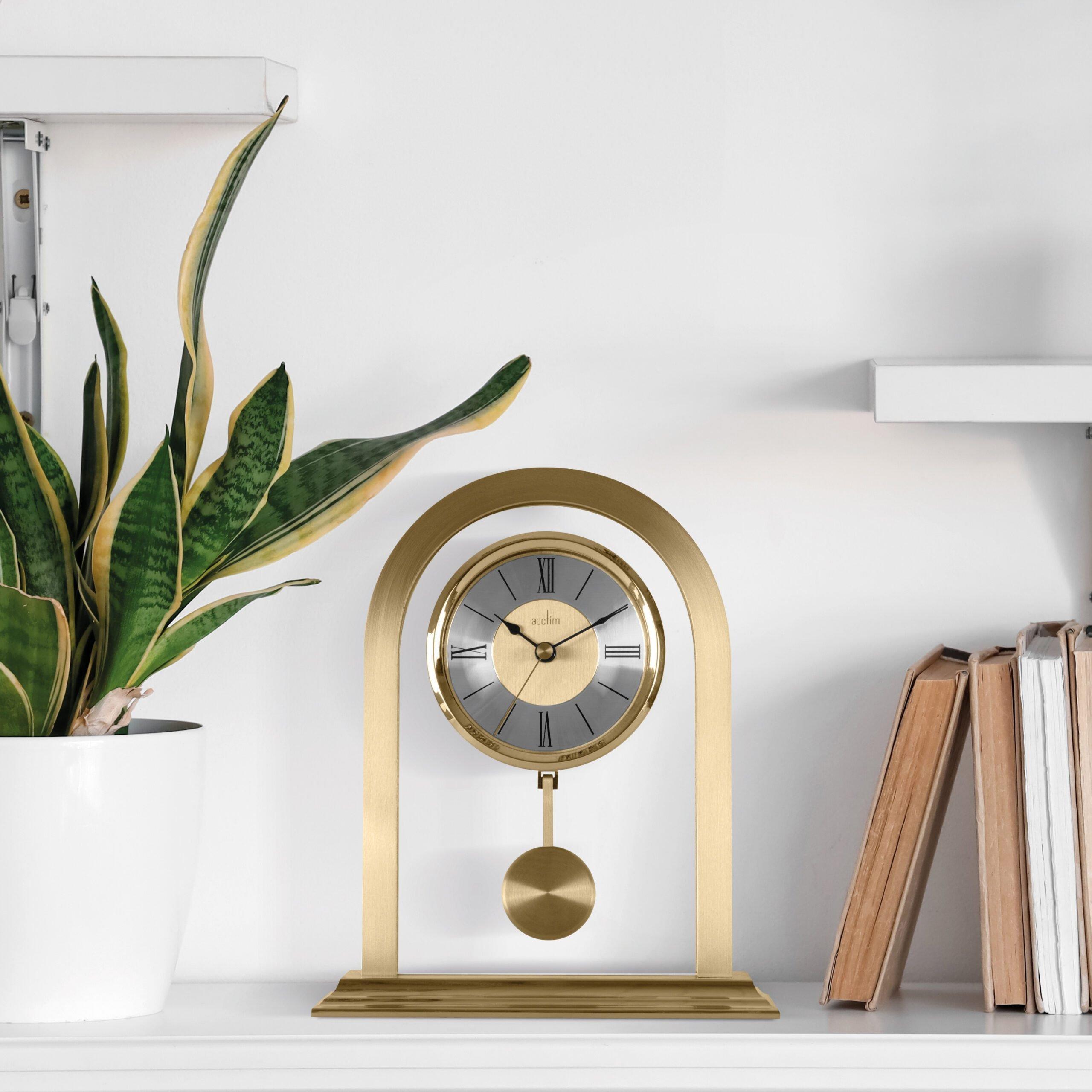 Colney Pendulum Mantel Clock Quartz Brushed Metal & Glass Energy Efficient Movement