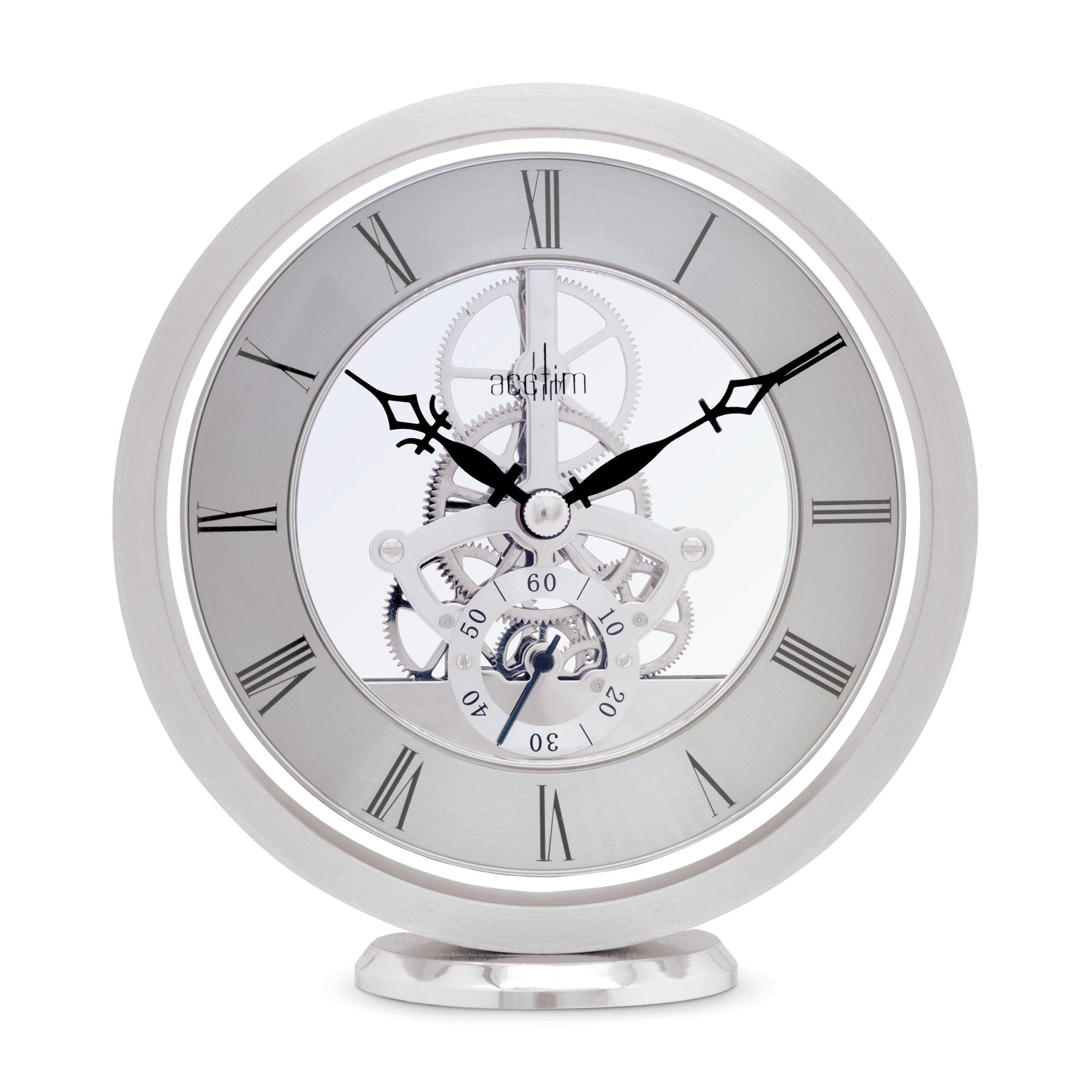 Millenden Mantel Clock Quartz Polished Metal Floating Effect Glass Front