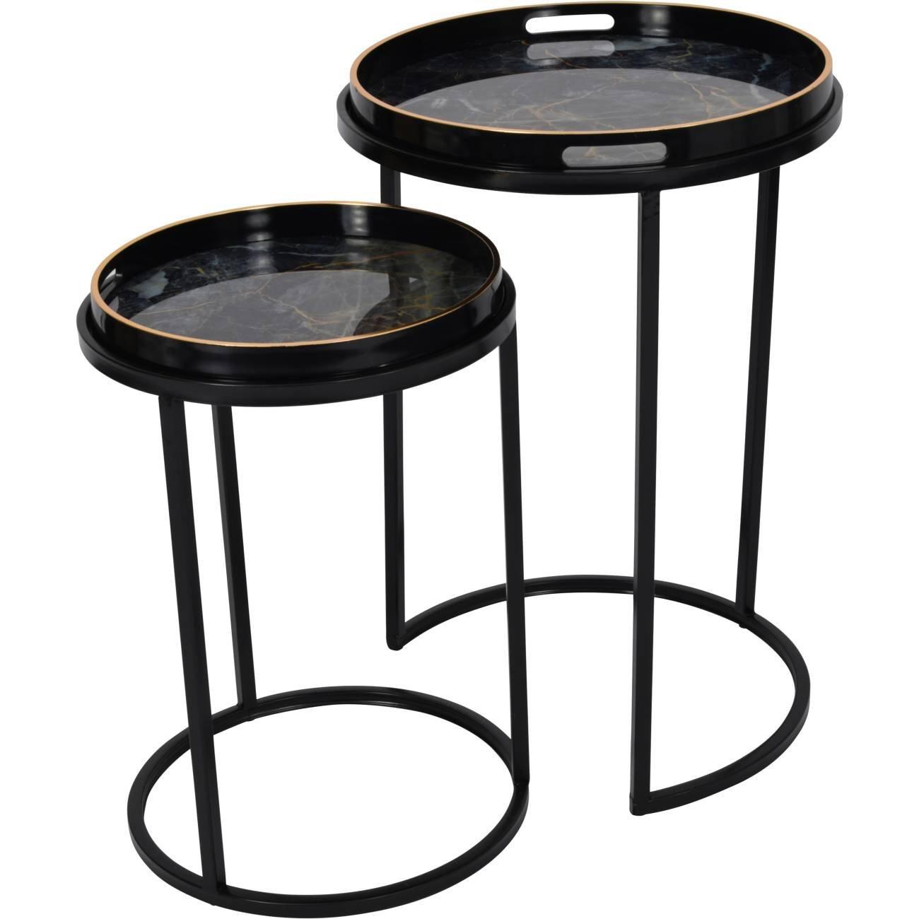 Vesuvius Black and Gold Set of 2 Side Tray Tables