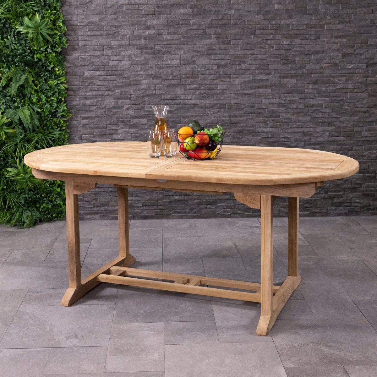 Solid Wooden Teak Garden Patio Oval 6-8 Seater Extendable Table