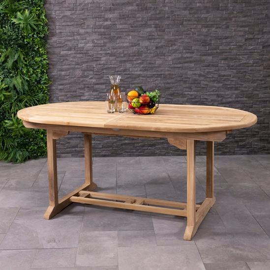 Charles Bentley Solid Wooden Teak Garden Patio Oval 6-8 Seater Extendable Table 1