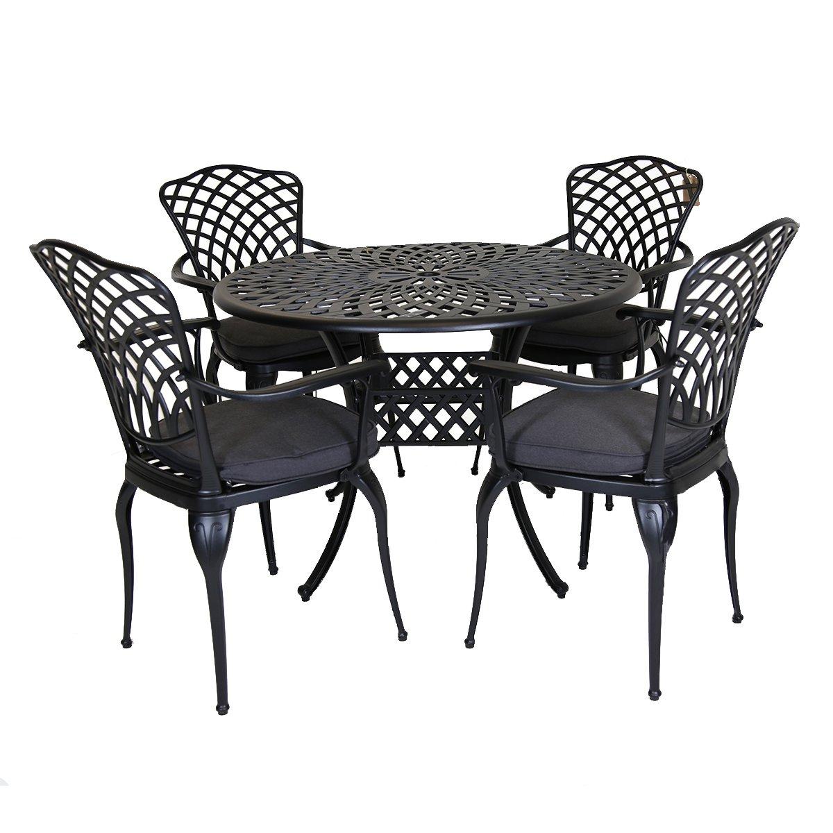 Cast Aluminium Table and 4 Chairs Set Black Outdoor Dining Table