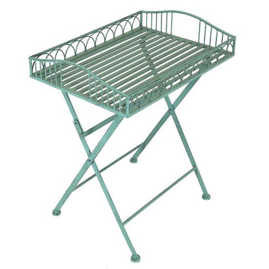 Charles Bentley Wrought Decorative Iron Garden Side Table - Sage Green 1