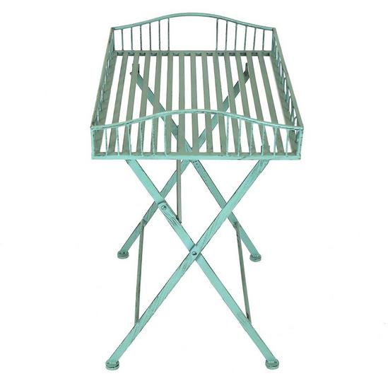 Charles Bentley Wrought Decorative Iron Garden Side Table - Sage Green 2