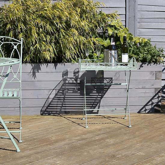 Charles Bentley Wrought Decorative Iron Garden Side Table - Sage Green 5