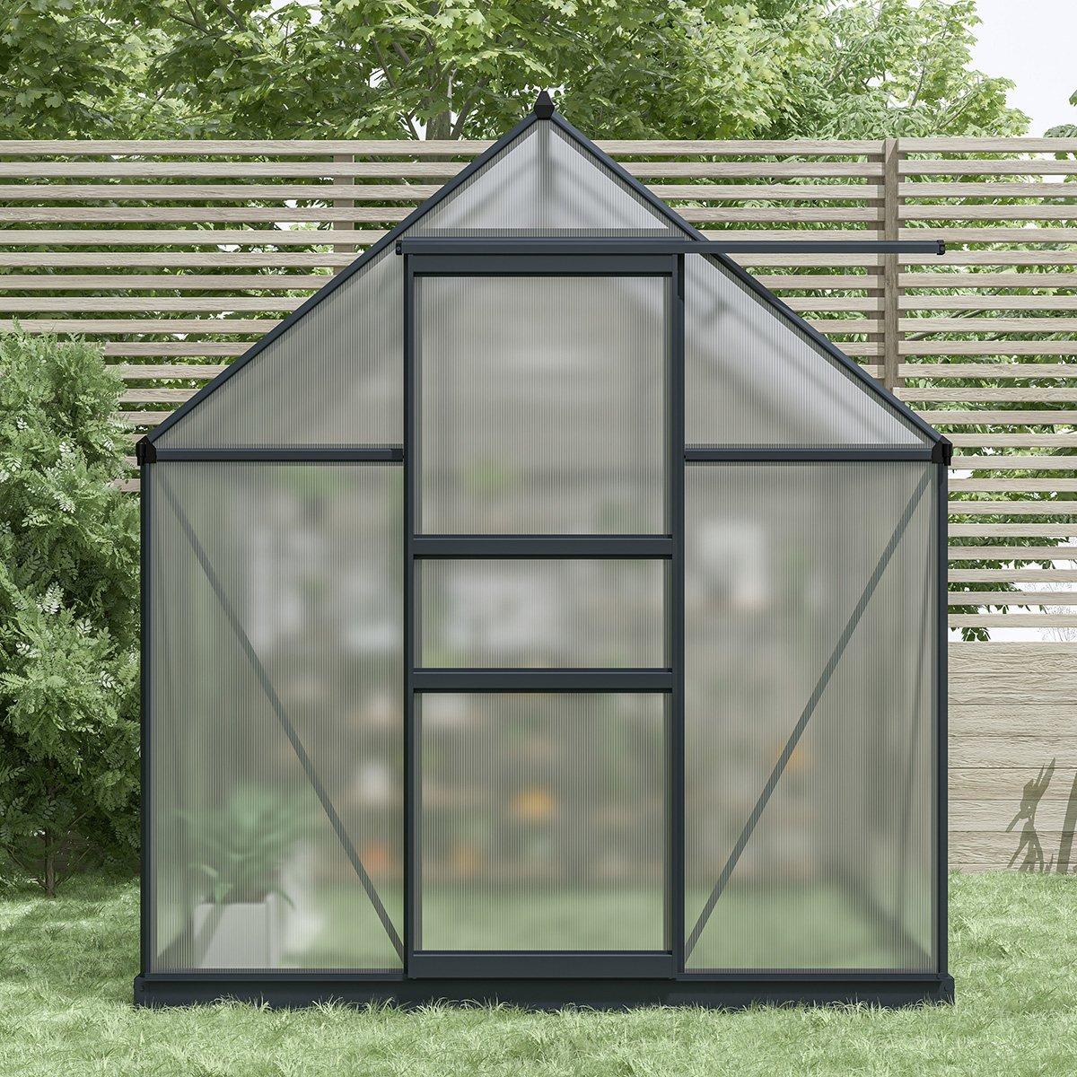 Aluminium Frame Polycarbonate Greenhouse Grey 6 x 6.1ft