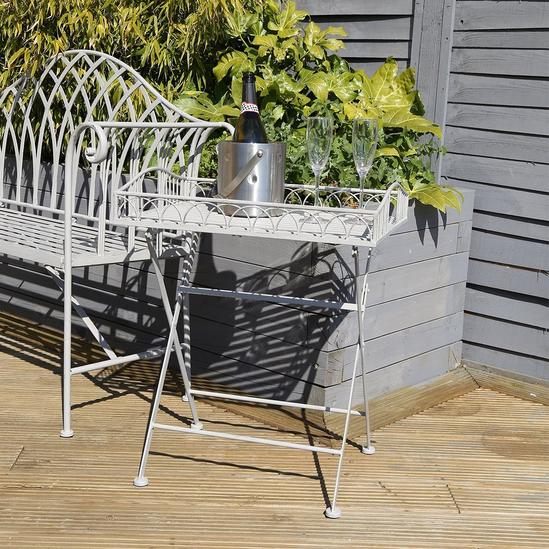 Charles Bentley Wrought Decorative Iron Garden Side Table - Grey 6