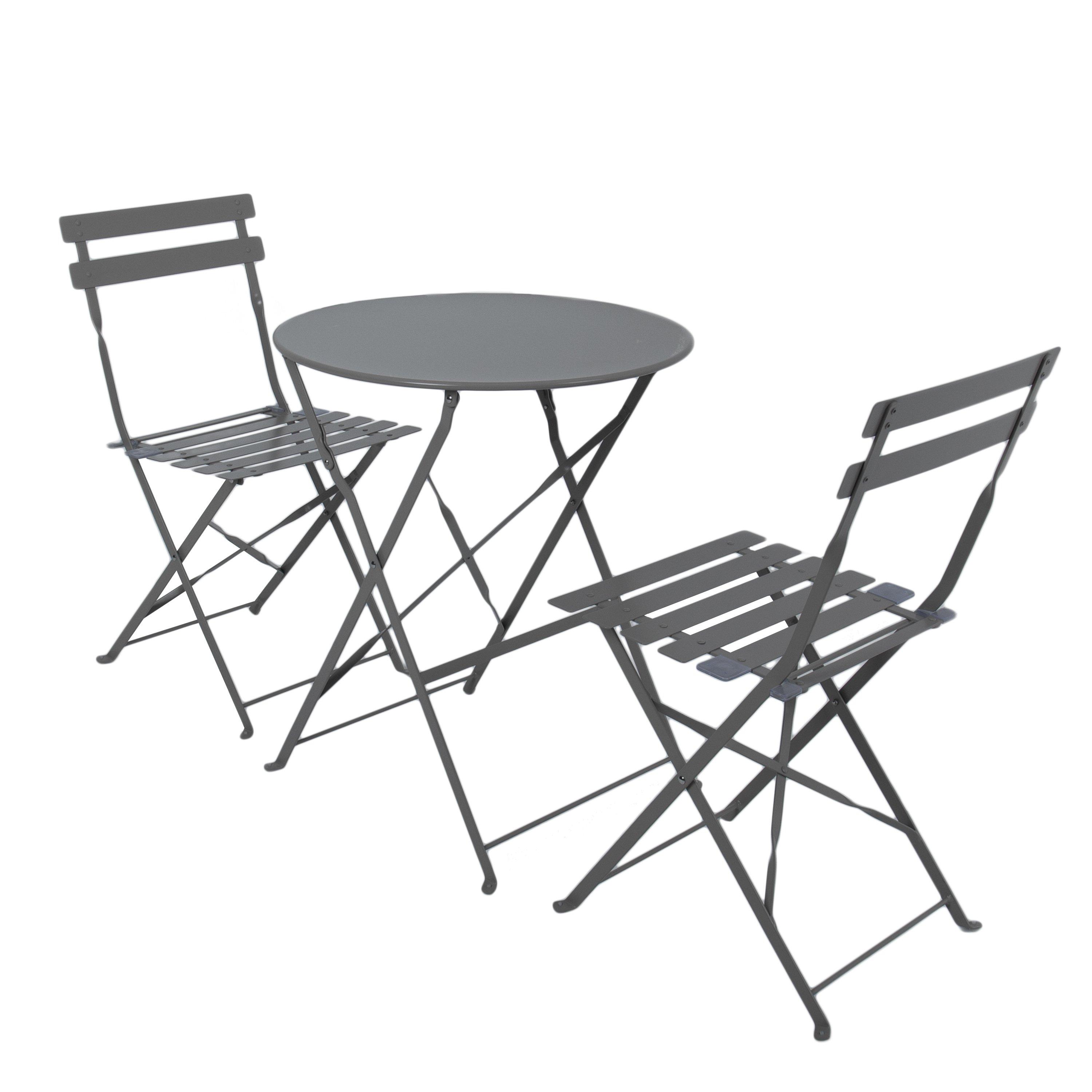 3 Piece Metal Bistro Set Garden Patio Table 2 Chairs - 6 Colours