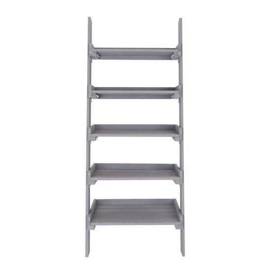 Charles Bentley Slim Wooden Ladder Planter - Grey Tall 5 Shelves 2