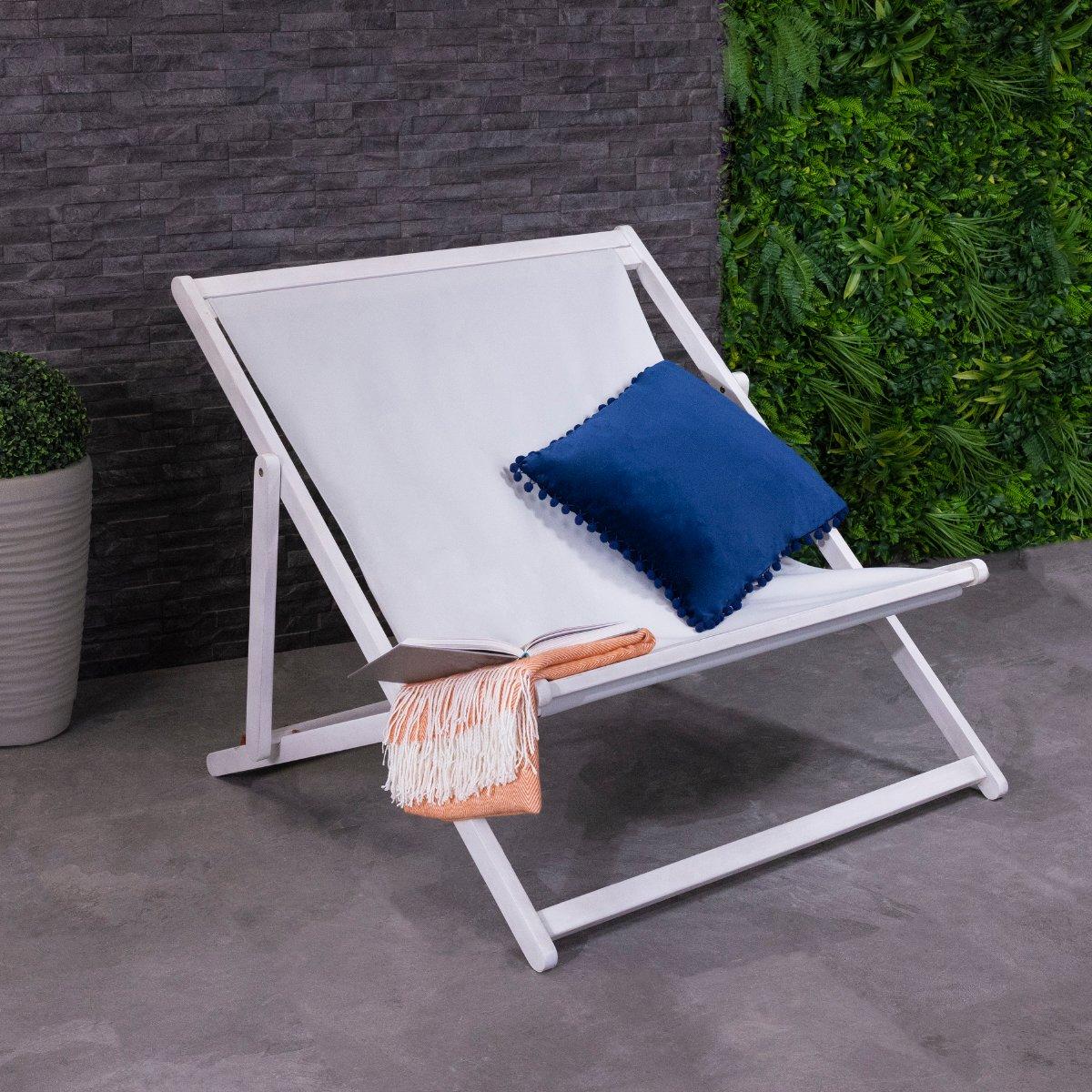 Certified Eucalyptus White Washed Double Deck Chair Grey