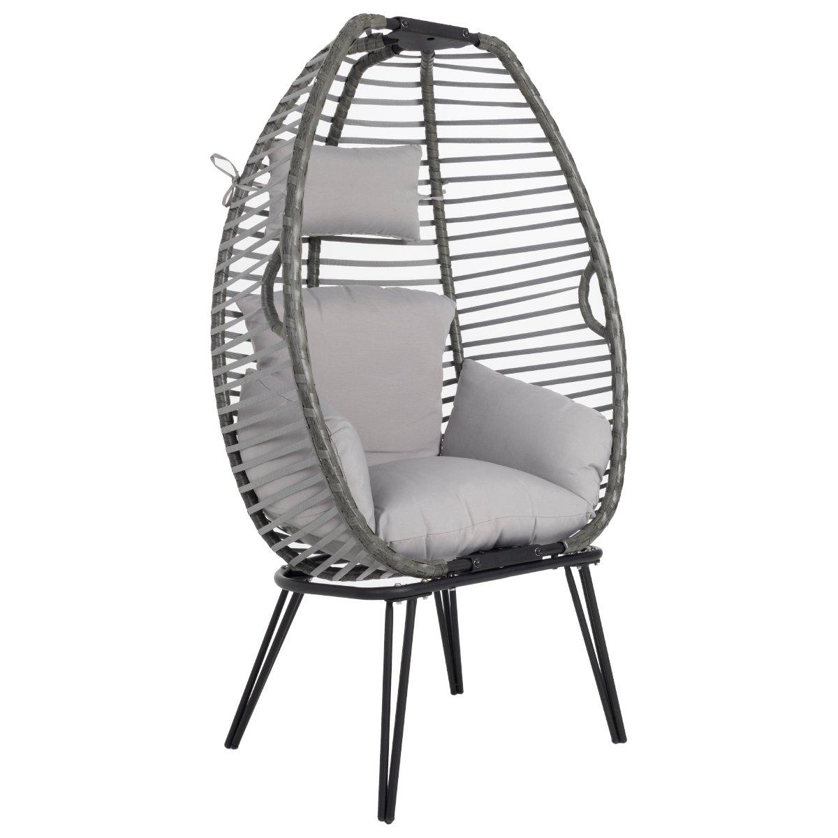 Egg Shaped Chair Wicker & Rope Basket Grey Outdoor Furniture