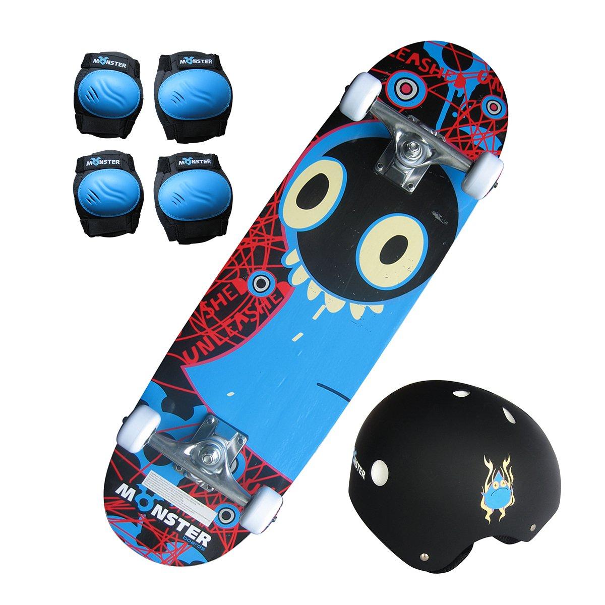 31" Monster Skateboard Set Including Helmet & Safety Pads