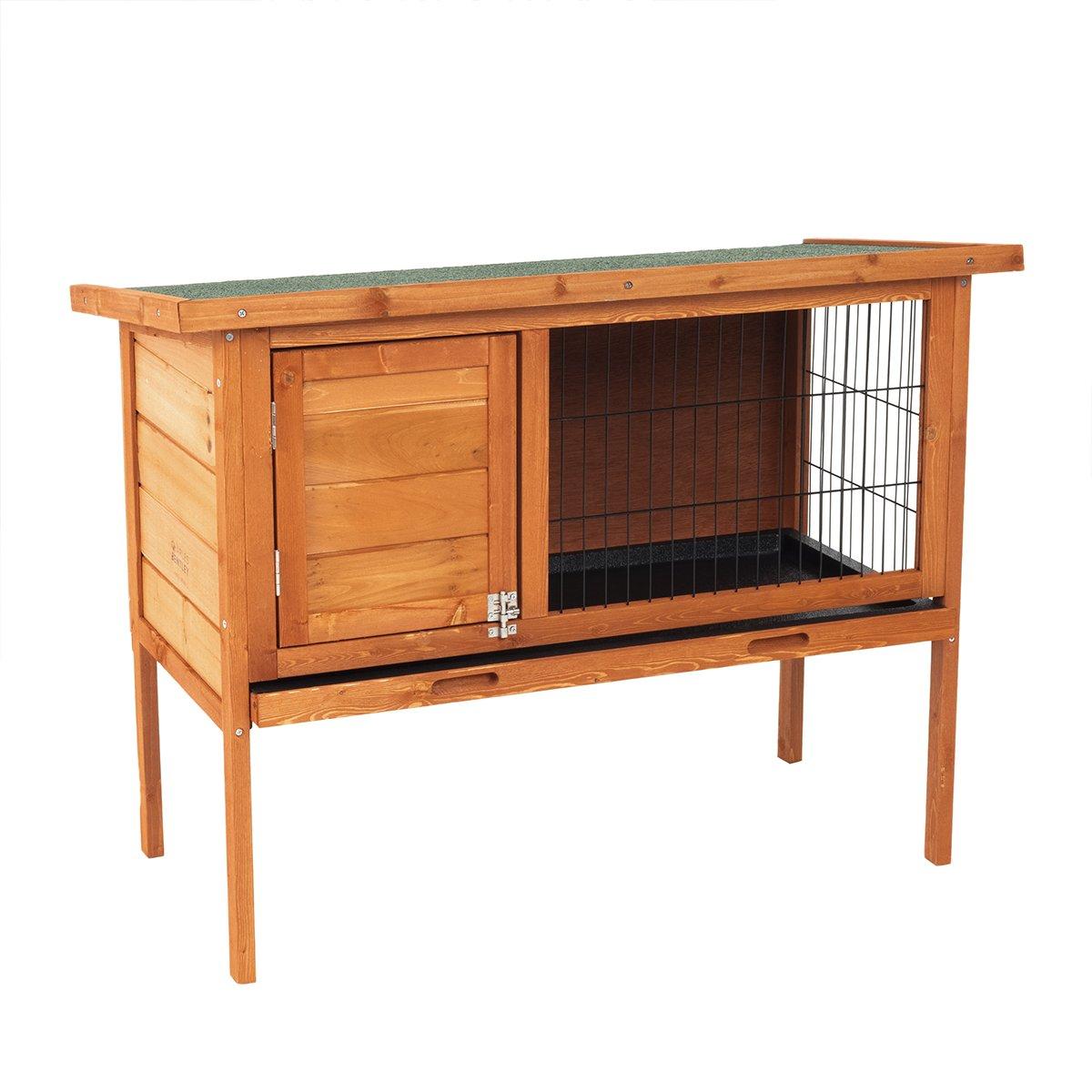 Wooden Pet Hutch Guinea Pig Cage Run w/ Cleaning Tray Grey/Brown