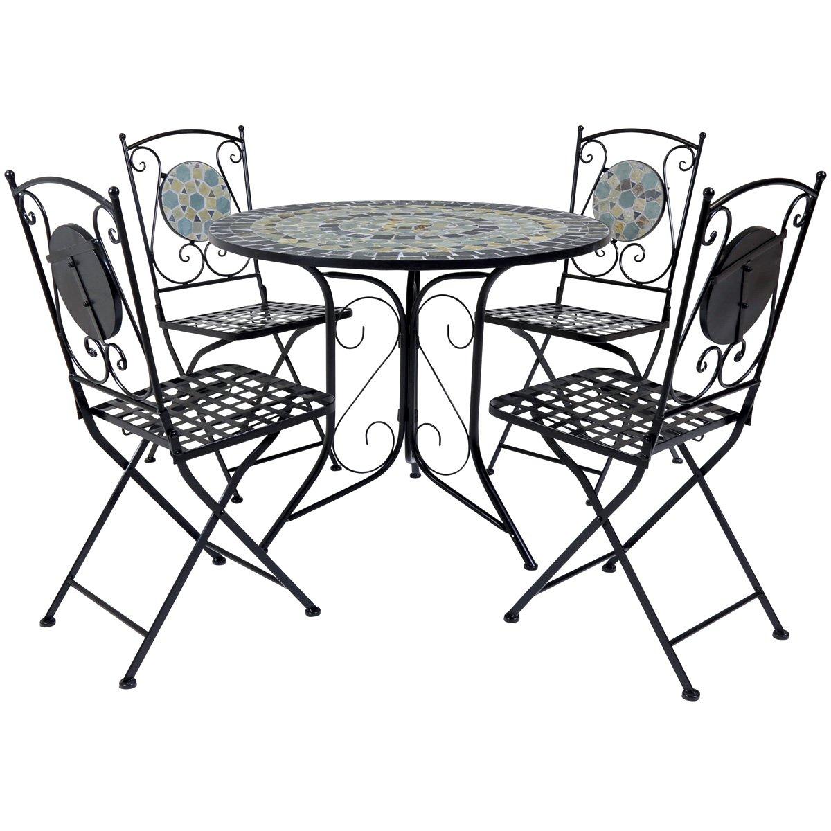 Garden Blue Mosaic 5 Piece Dining Set With Folding Chairs Patio