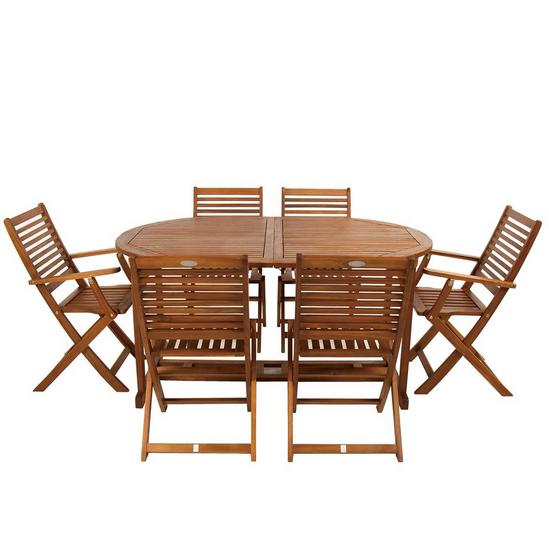 Charles Bentley Acacia Hardwood Furniture Set with Extendable Table & 6 Chai 2