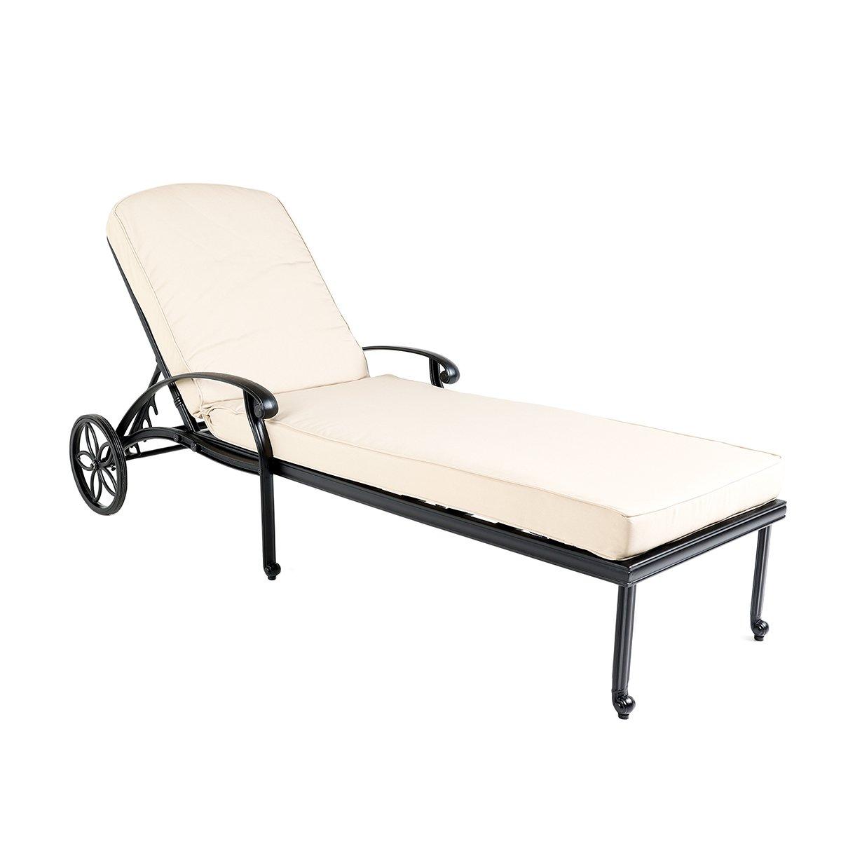 Photos - Garden Furniture Charles Bentley Cast Aluminium Sun Lounger Recliner With Beige Cushion - Black 