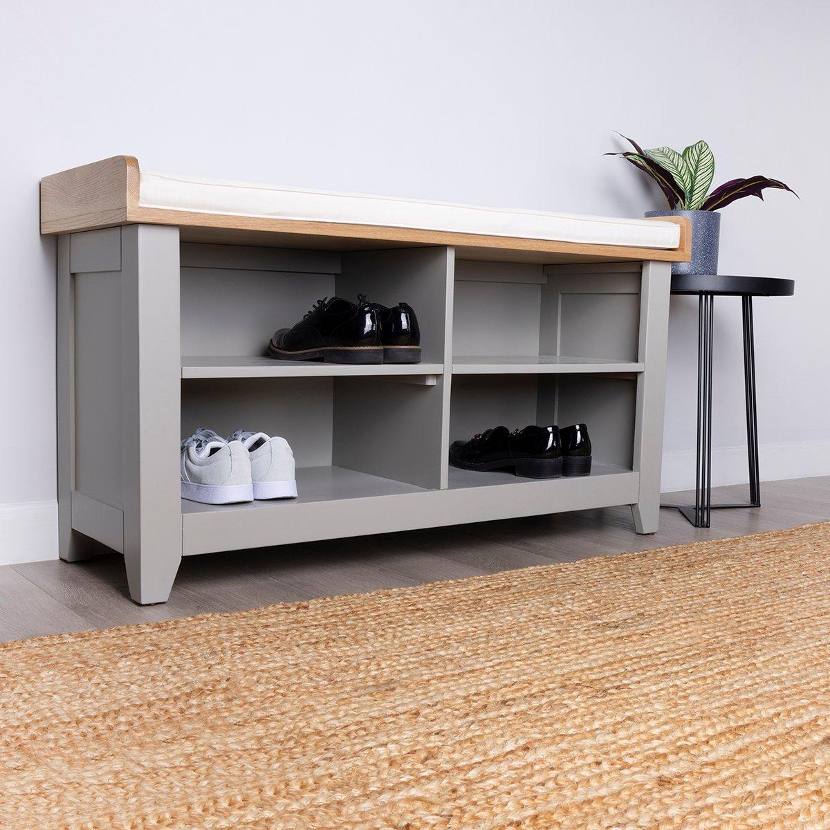 Charnwood Hallway Bench with Open Shoe Tidy Free Standing Grey 20kg
