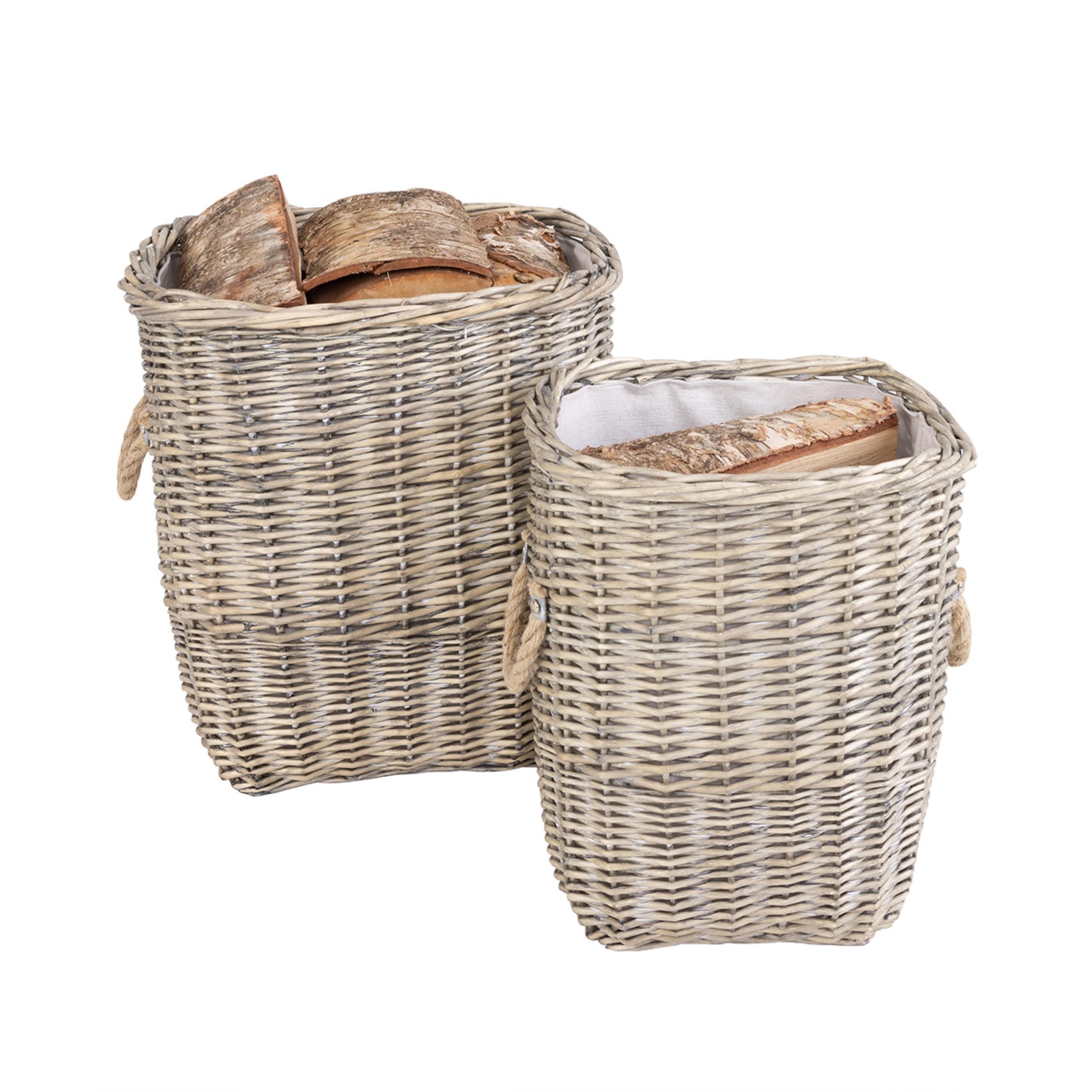Snug Lime Set Of Two Fabric Lined Wicker Baskets Handmade Rope