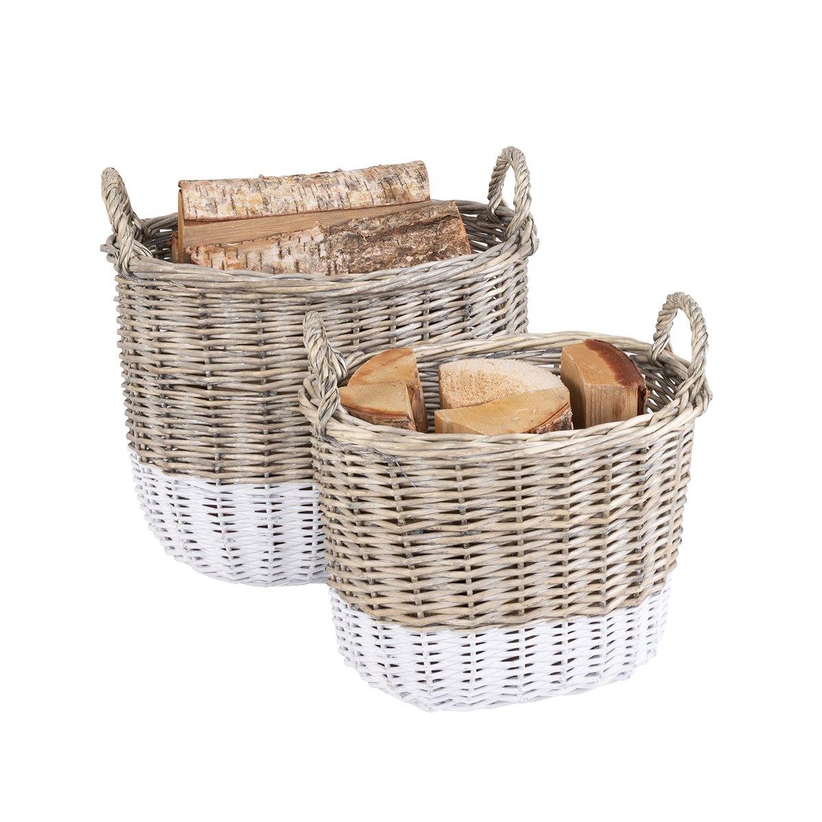 Snug Oak Set Of Two Large Two Toned Wicker Baskets Handmade