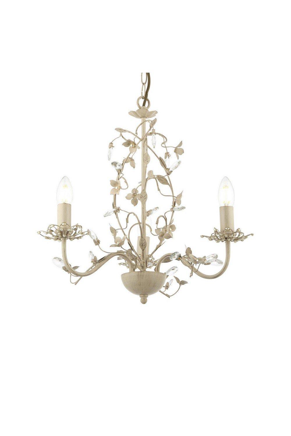 Lullaby 3 Light Multi Arm Ceiling Pendant Flower Design Cream Brushed Gold Pearl Effect Acrylic E14