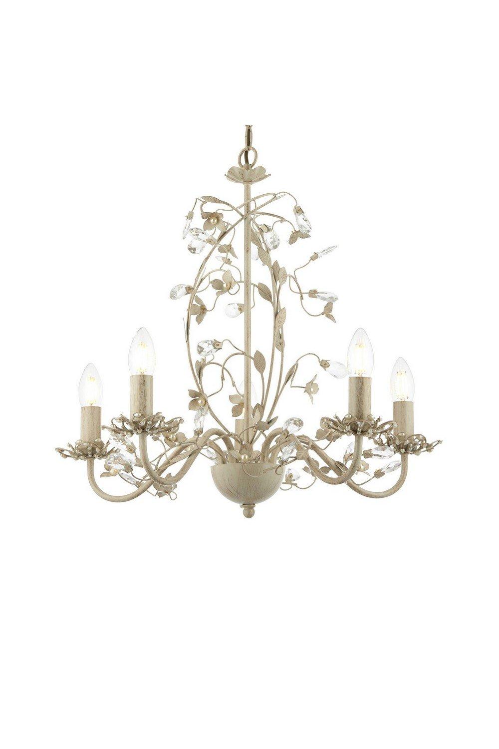 Lullaby 5 Light Multi Arm Ceiling Pendant Flower Design Cream With Brushed Gold Pearl Effect Acrylic