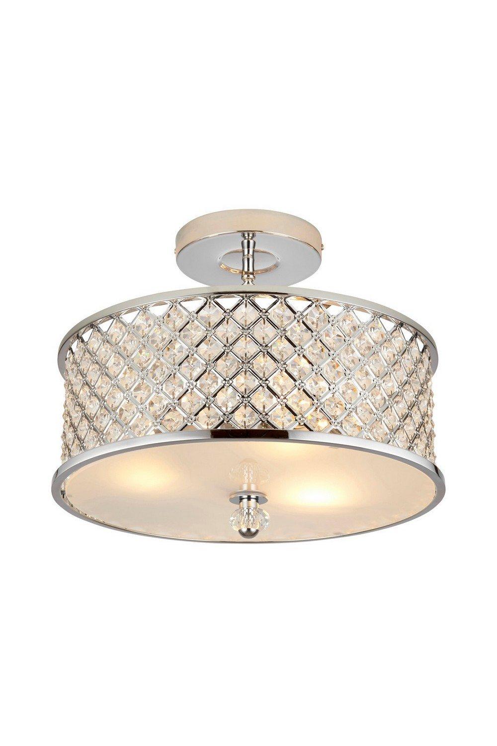 Hudson 3 Light Semi Flush Ceiling Light Metal with Crystal Beads & Glass Diffuser E27