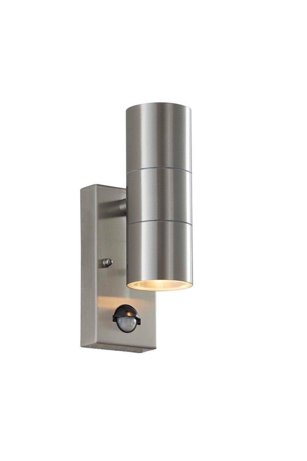 Canon PIR 2 Light Outdoor Up Down Wall Light Clear Glass Polished Stainless Steel IP44 GU10
