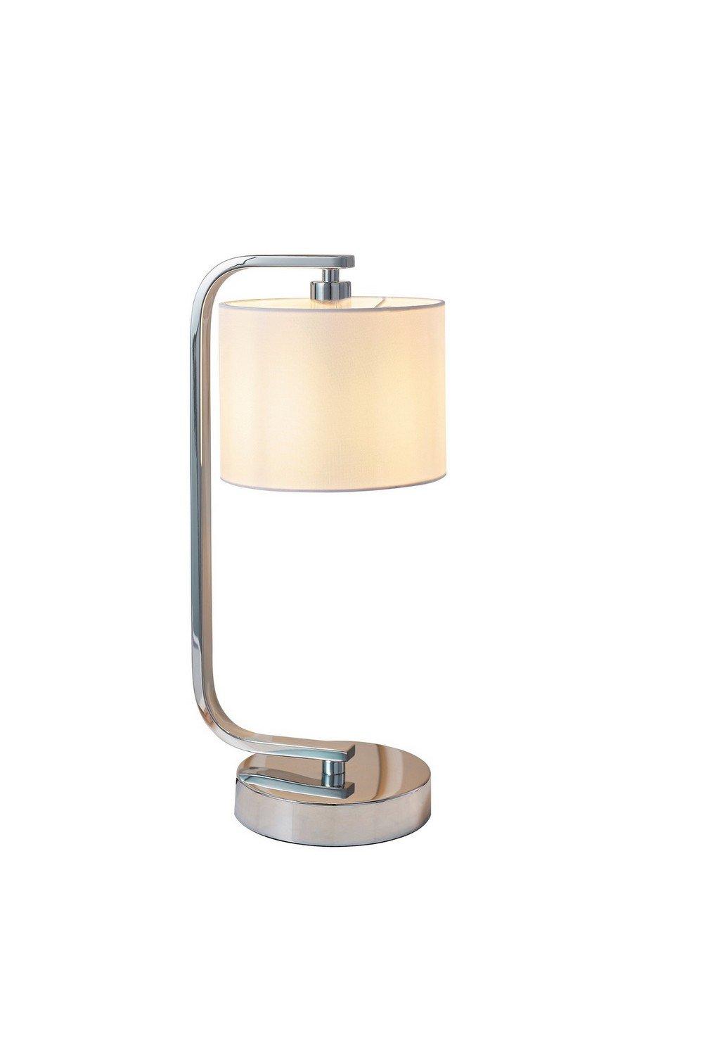 Canning Table Lamp Chrome White Silk Effect E14