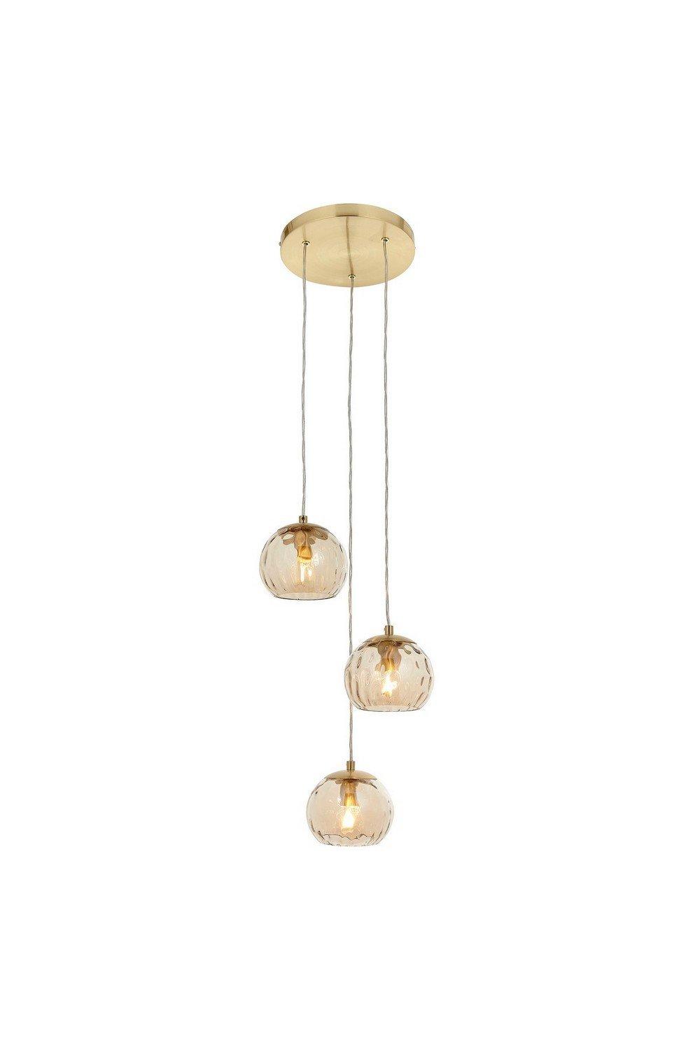 Dimple Modern Cluster 3 Light Pendant Brushed Brass Champagne Glass Shade