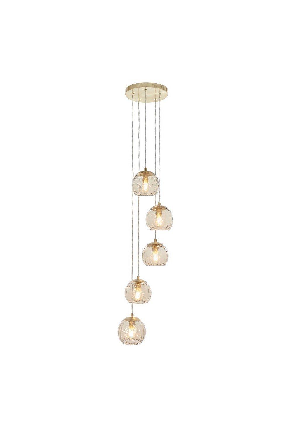 Dimple Modern Cluster 5 Light Pendant Brushed Brass Champagne Glass Shade