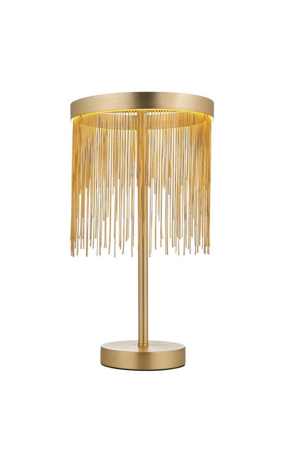 Zelma LED Table Lamp Light Fine Gold Chain Waterfall Effect Satin Brass with Inline Switch