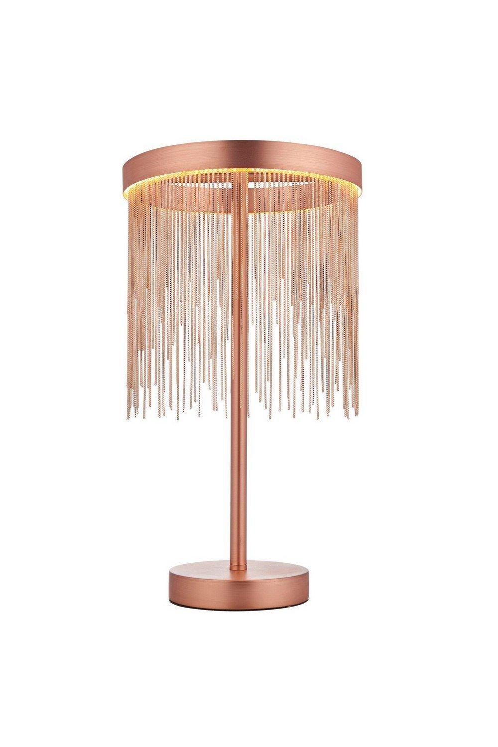 Zelma LED Table Lamp Light Fine Copper Chain Waterfall Effect Brushed Copper with Inline Switch