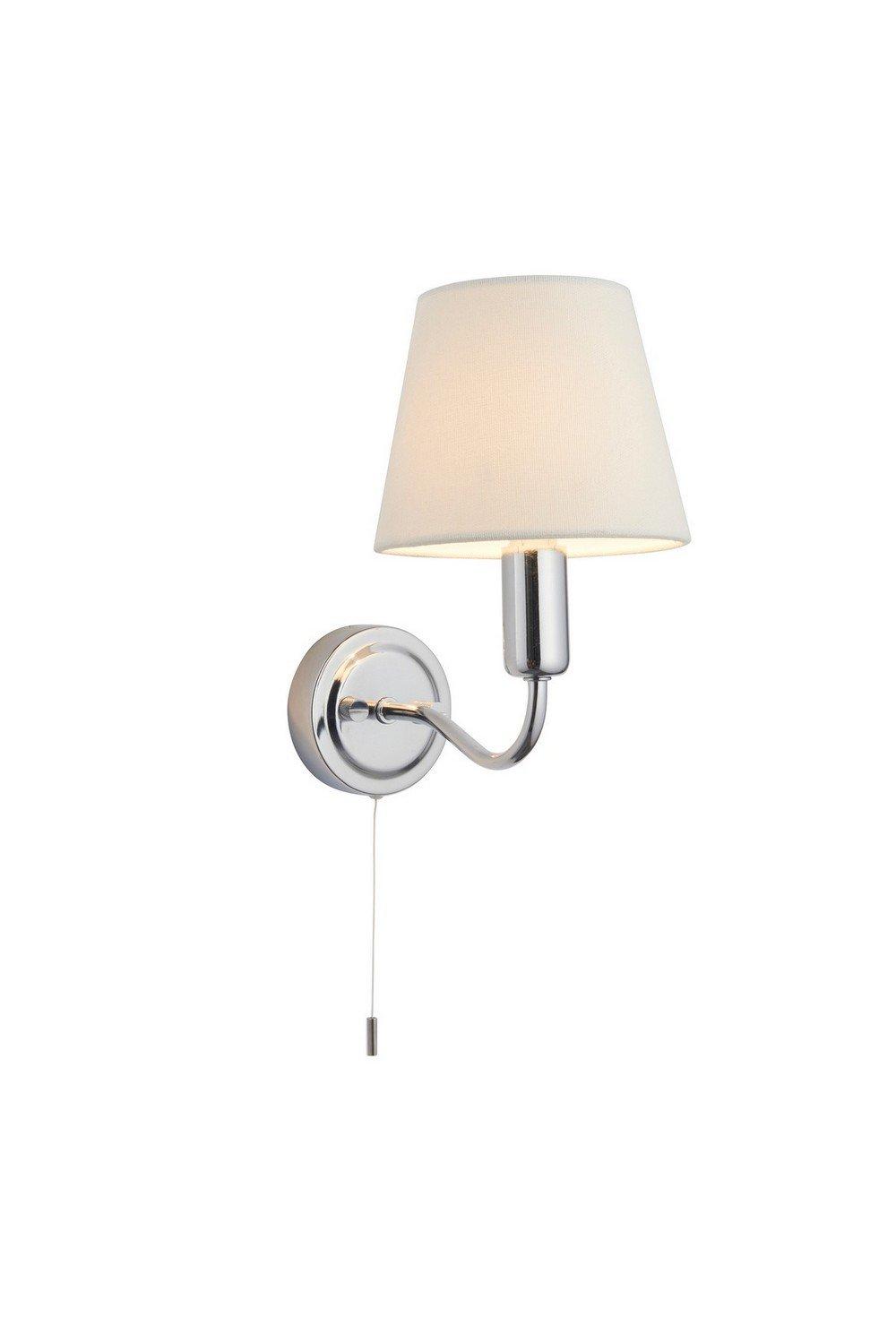 Conway Classic Wall Lamp Chrome with Ivory Tapered Shade & Pull Cord Switch IP44