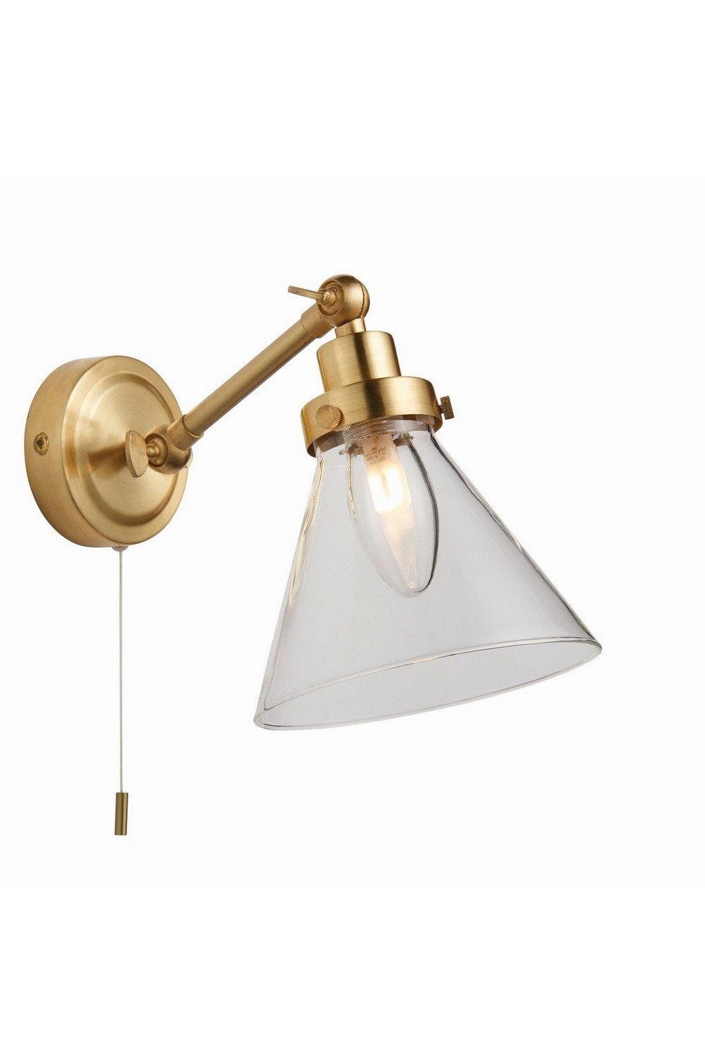 Faraday Bathroom Adjustable Dome Wall Light with Pull Cord Satin Brass Glass Shade