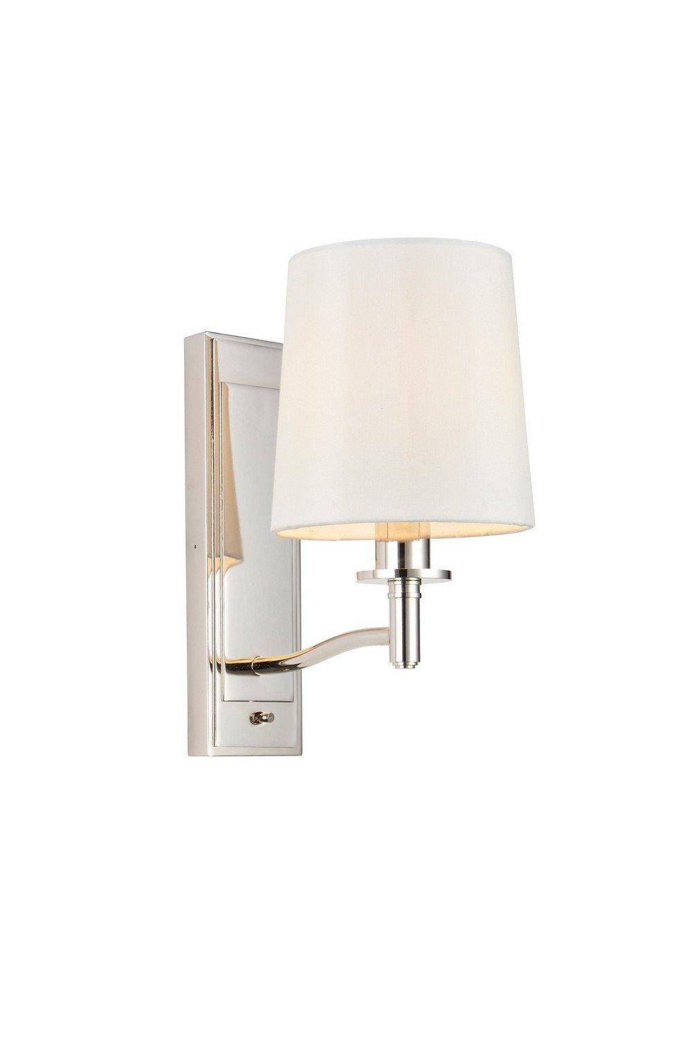 Ortona Vintage Wall Lamp Bright Nickel White Fabric Shades with Toggle Switch