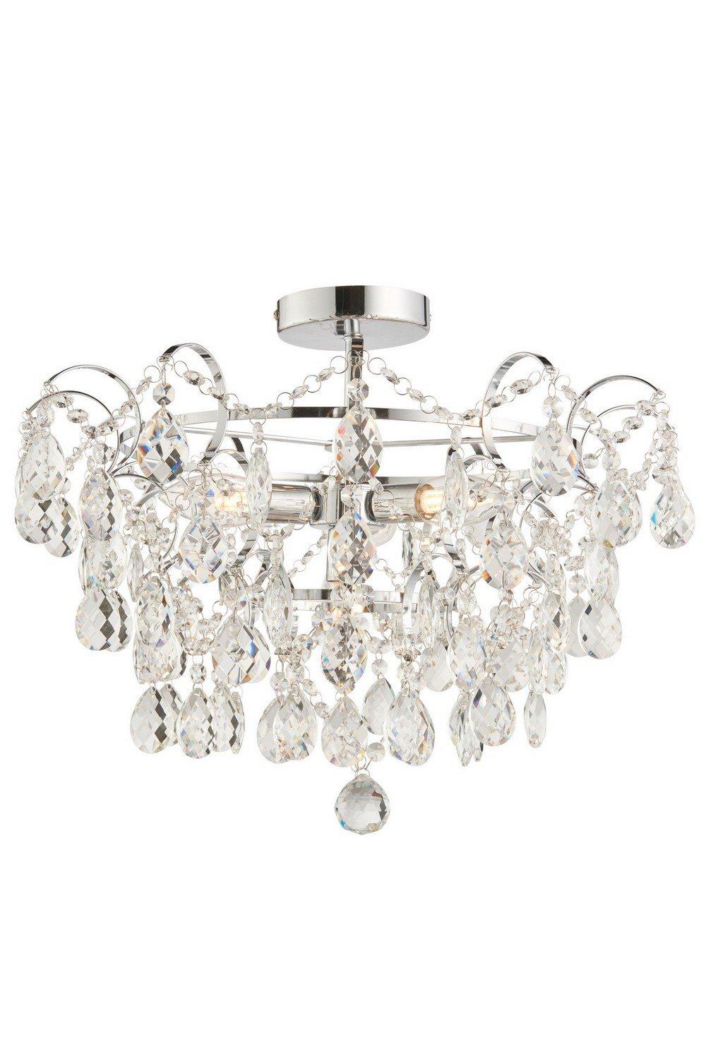 Alisona Elegant Decorative Bathroom Semi Flush 4 Light Chandelier Chrome Plated with Clear Faceted C
