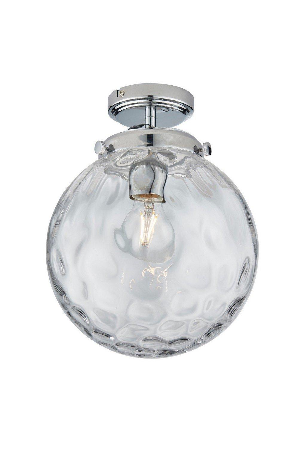 Elston Semi Flush Lamp Globe Chrome Glass Dimpled Shade IP44
