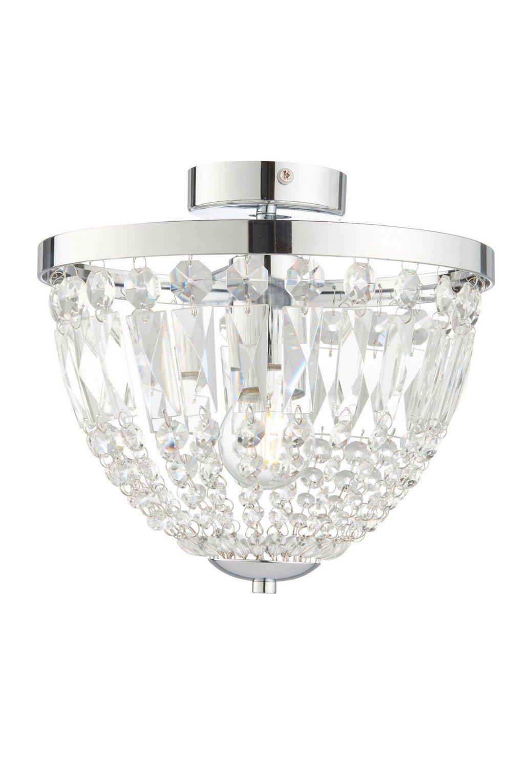 Iona Decorative Bathroom Flush Ceiling Light with Crystal Faceted Droplets IP44