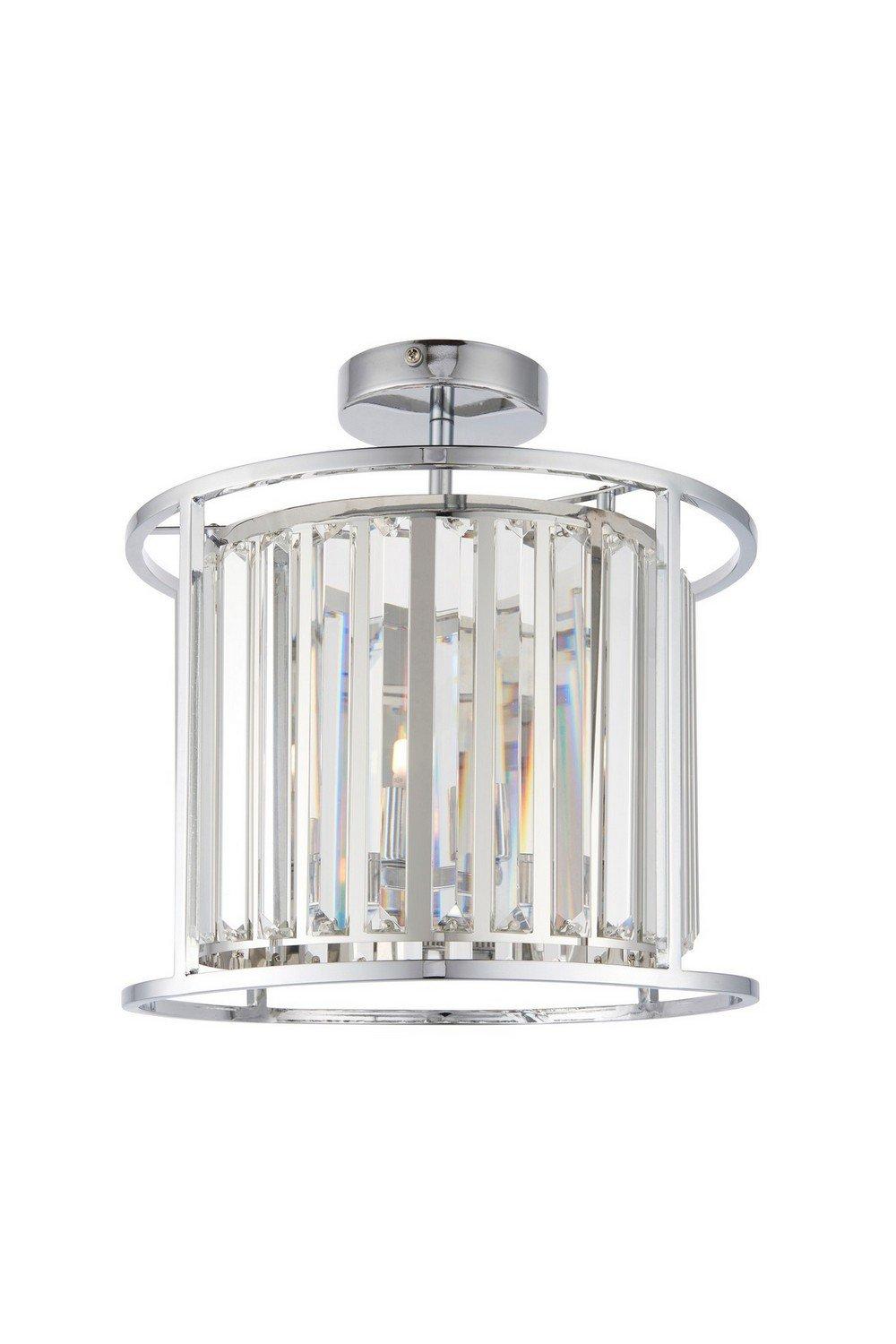 Hamilton Cylindrical Semi Flush Ceiling Light with Faceted Cut Crystals IP44